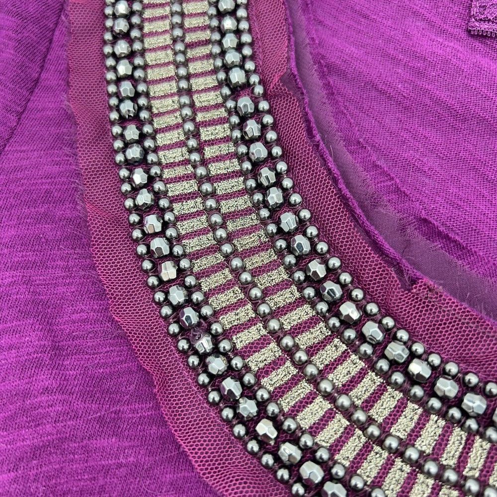 Anthropologie Deletta Beaded Scoop Neck Tee Purple Size XS - Picture 2 of 6